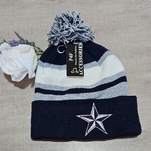 Adult 🎁 Striped Navy and White Pom-Pom Beanie